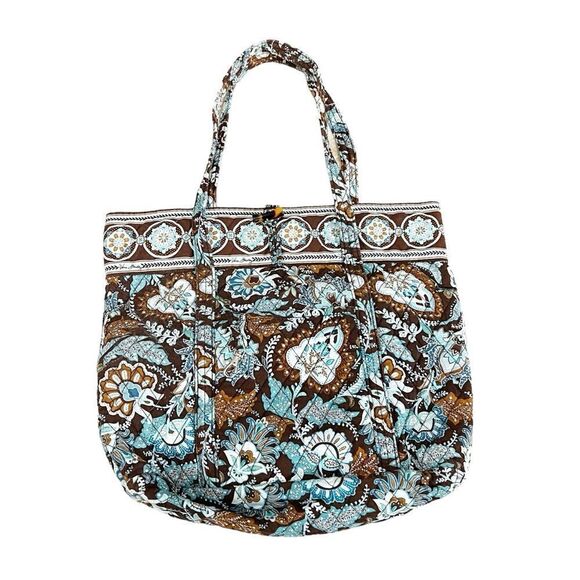 Vera Bradley Java Blue Large Tote with Tortoise Toggle Closure - Picture 1 of 15